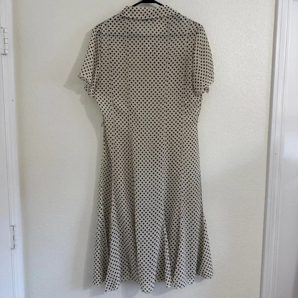 90s Grunge Brown Polka Dot Collared Shirt Dress Chiffon Dress size 10/Large - Picture 2 of 5